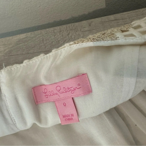 Lilly Pulitzer Meredith Shift Gold Metallic Lotti Daisy Lace Crochet Party Sz 0 - Picture 9 of 9